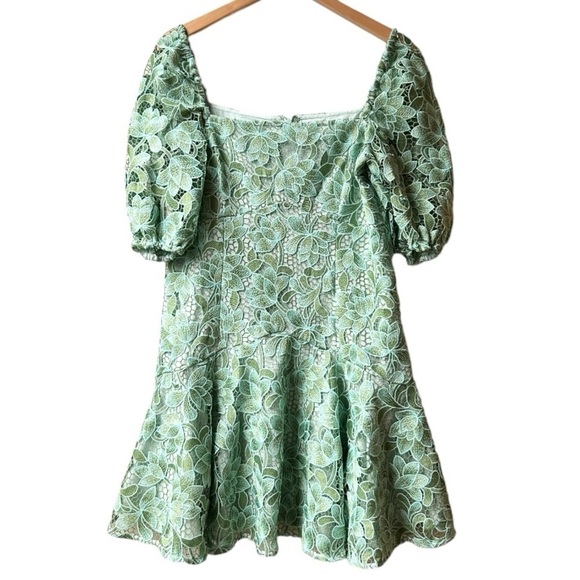 Shoshanna Layne Lace Puff-Sleeve Mini dress Green Light Blue Sz 12 - Picture 6 of 16